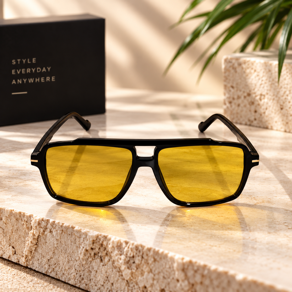 Yellow Lens Square Aviator Sunglasses