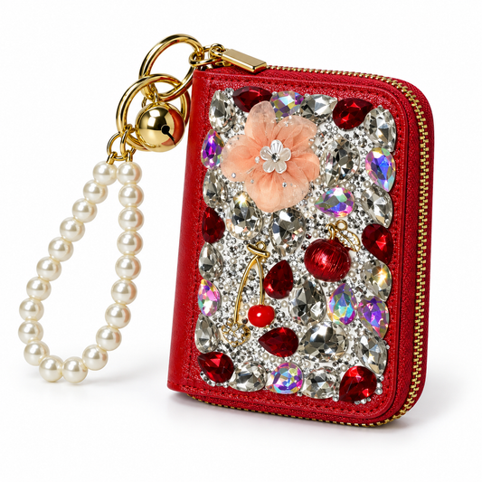 Red Rhinestone Card Holder keychain wallet