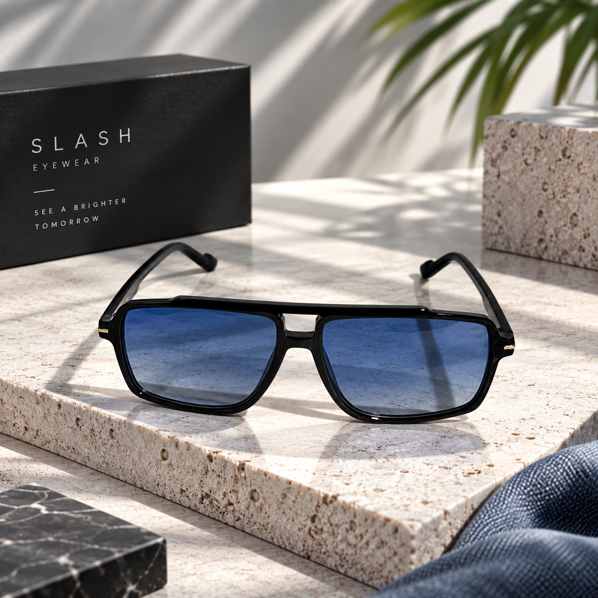 Blue Lens Square Aviator Sunglasses