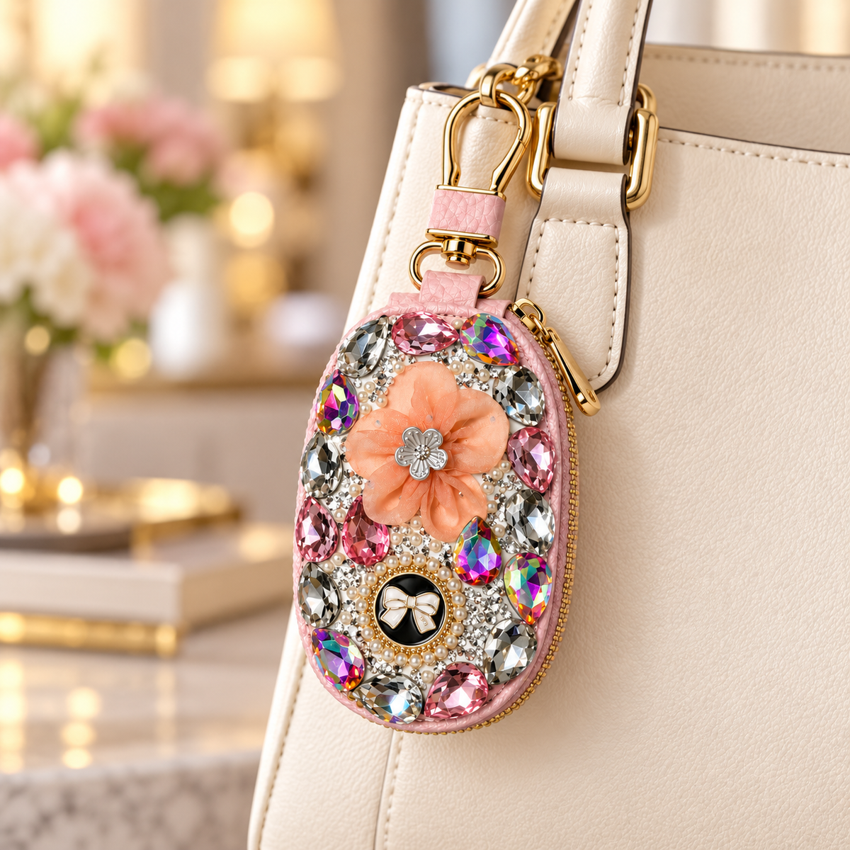 Pink Rhinestone  keychain wallet