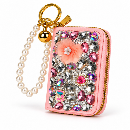 Pink Rhinestone Card Holder keychain wallet