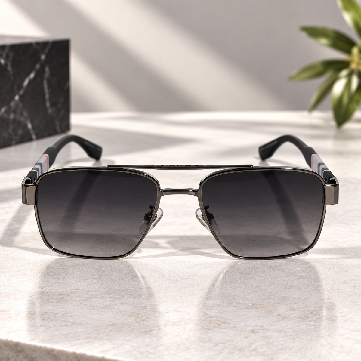 Gunmetal Square Aviator Sunglasses