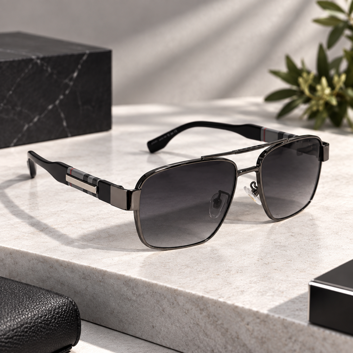 Gunmetal Square Aviator Sunglasses