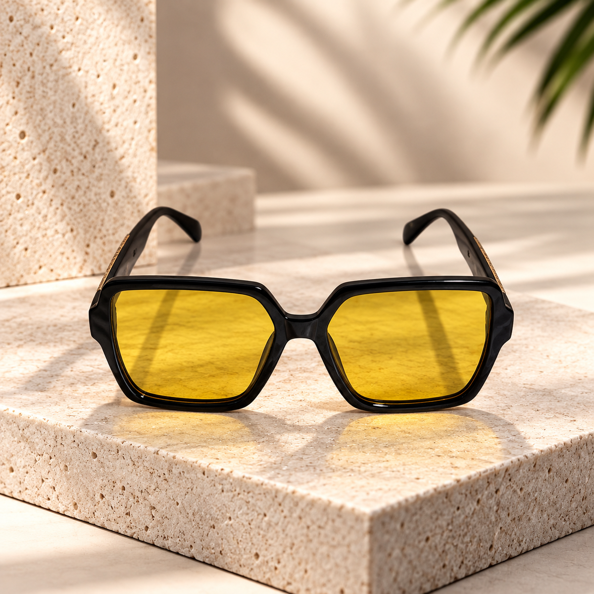 Black Square Sunglassesh Yellow Lenses