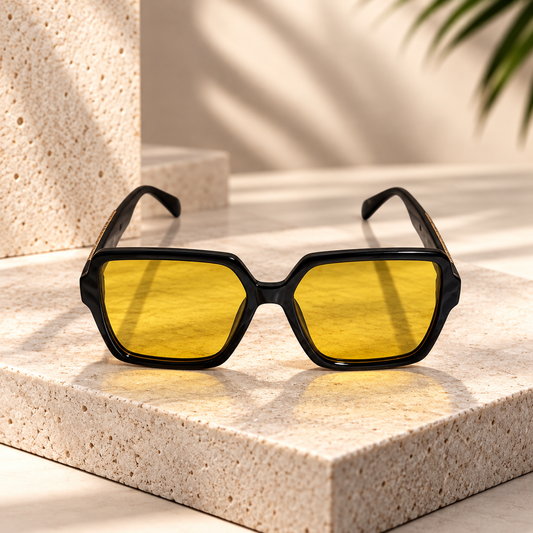 Black Square Sunglassesh Yellow Lenses