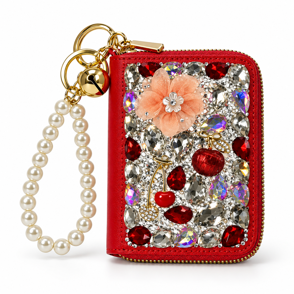 Red Rhinestone Card Holder keychain wallet