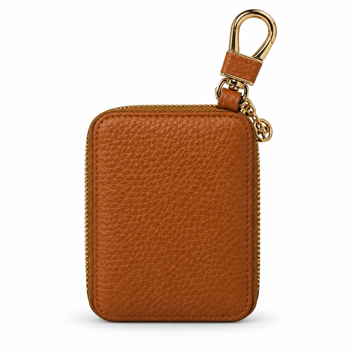 Brown leather mini Rhinestone keychain wallet