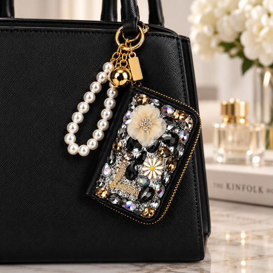 Black Rhinestone Card Holder keychain wallet