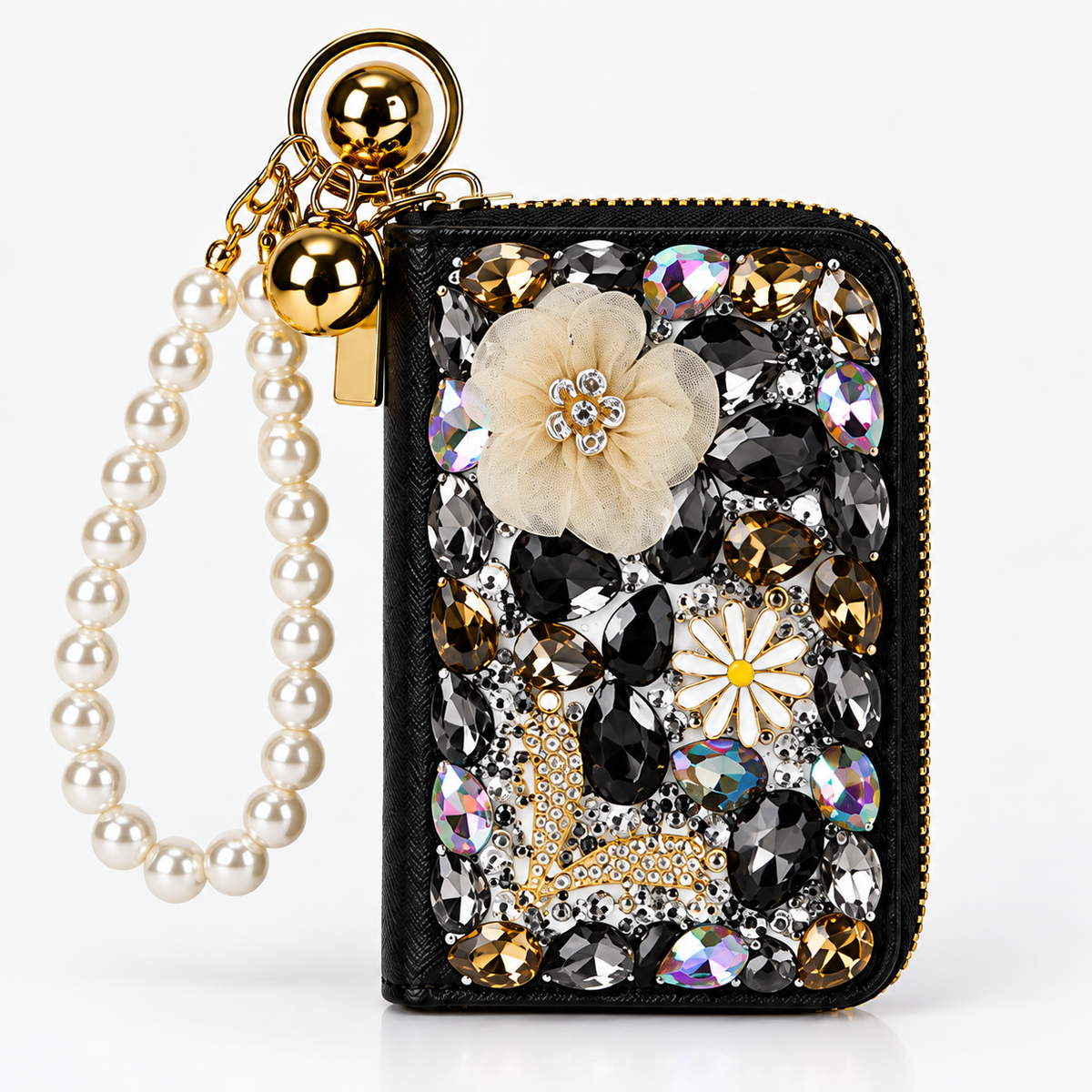 Black Rhinestone Card Holder keychain wallet