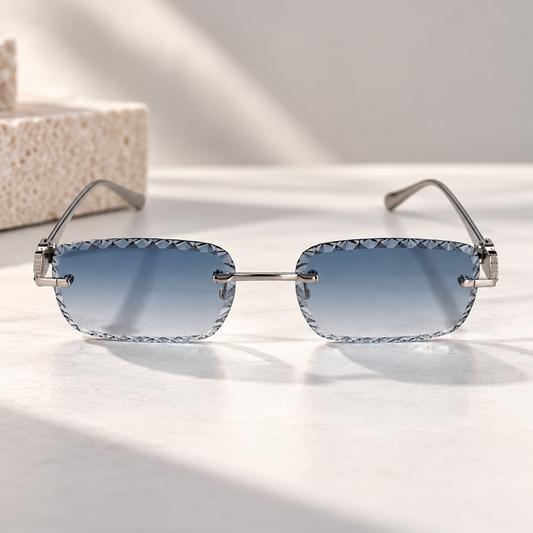 Rimless Blue Gradient Rectangle Sunglasses
