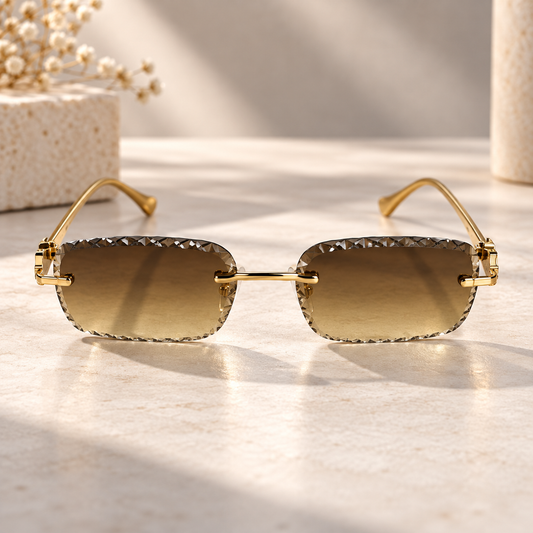 Gold Rimless Rectangle Sunglasses