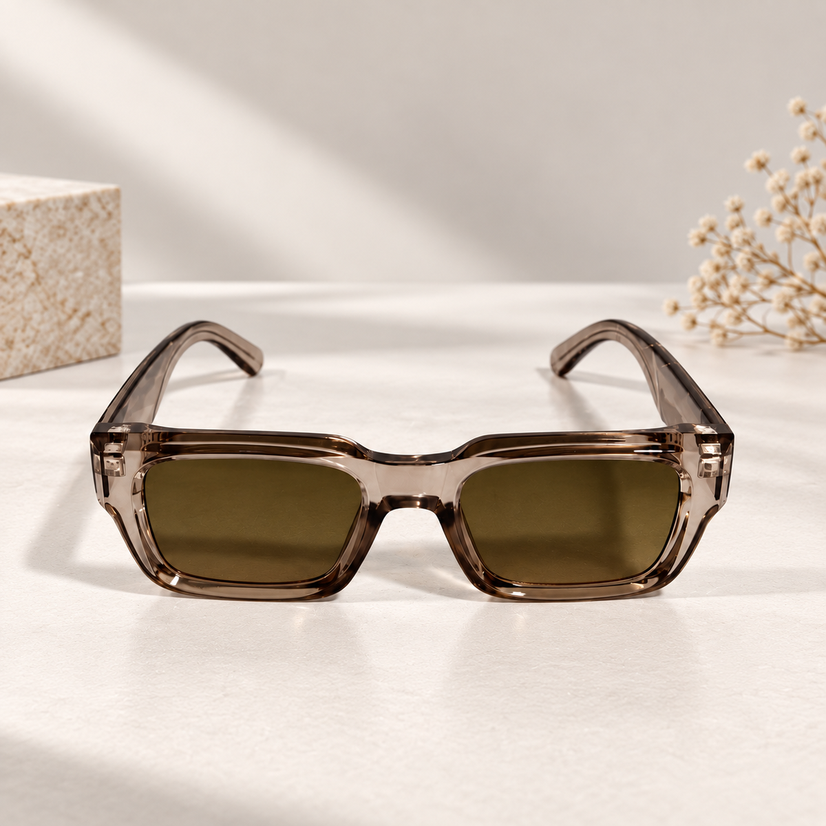 Taupe Brown Rectangular Sunglasses