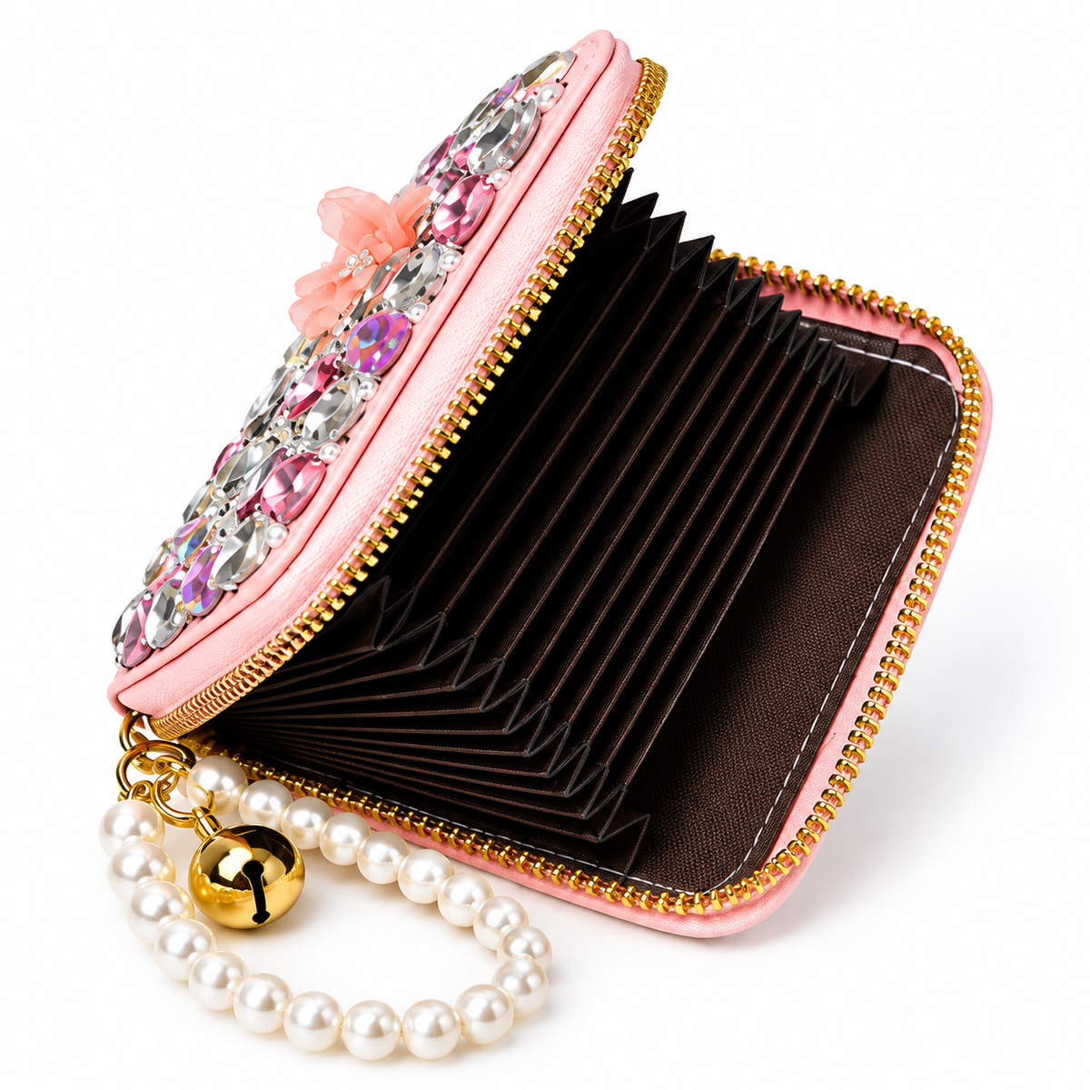 Pink Rhinestone Card Holder keychain wallet