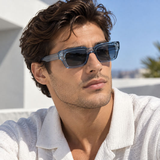 Transparent Blue Rectangular Sunglasses