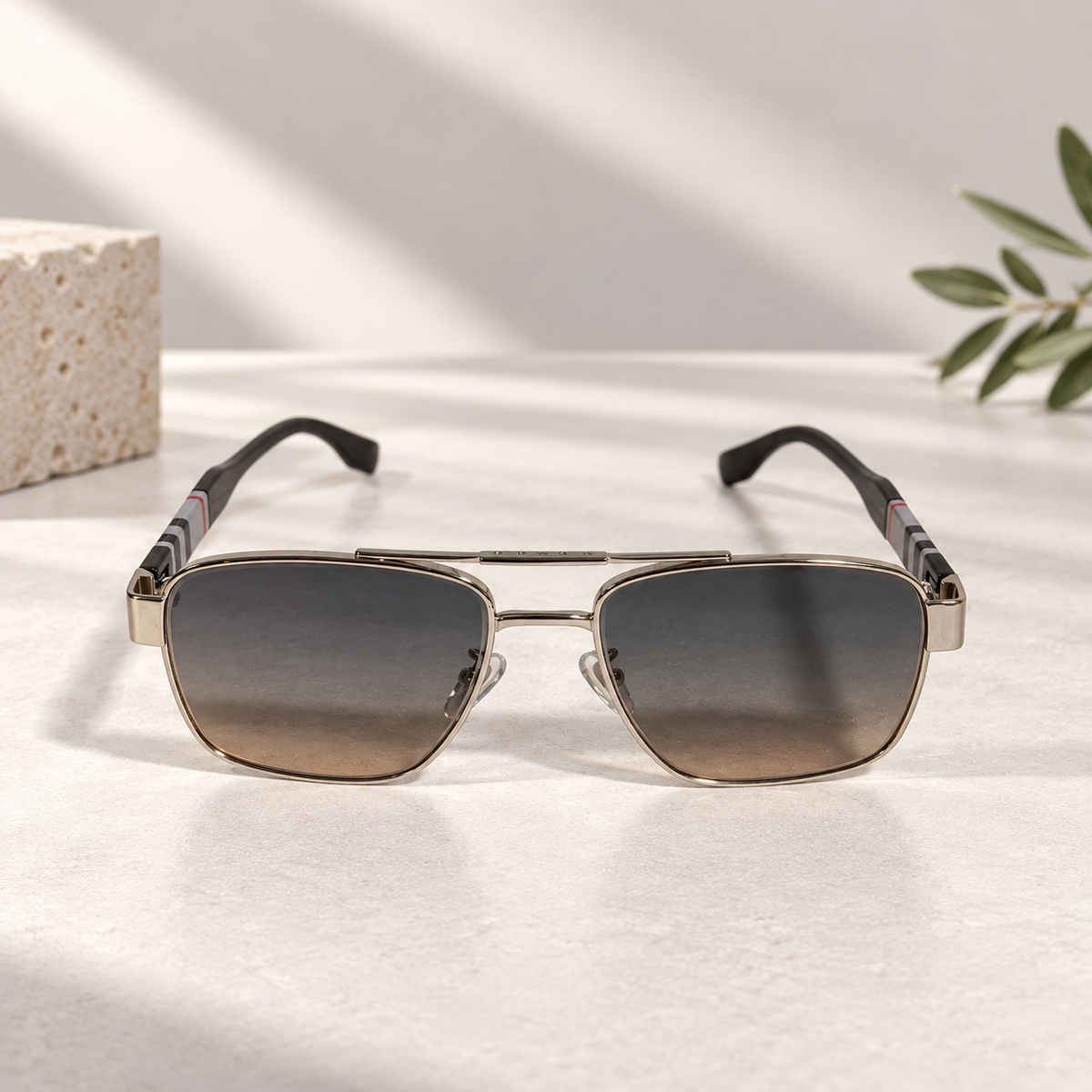 Gold Double-Bridge Aviator Sunglasses
