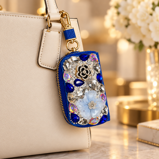Blue Rhinestone keychain wallet