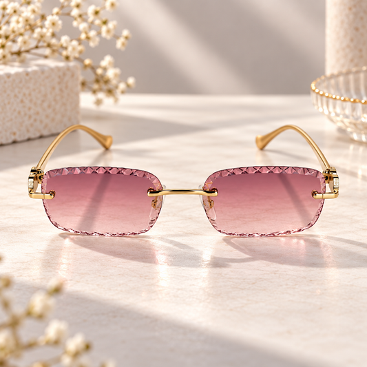 Gold Rimless Pink Gradient Sunglasses