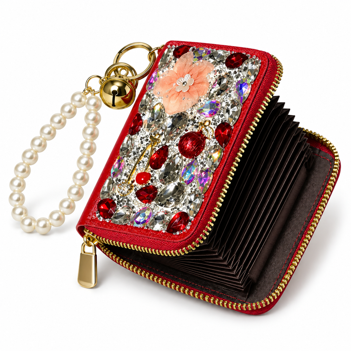 Red Rhinestone Card Holder keychain wallet