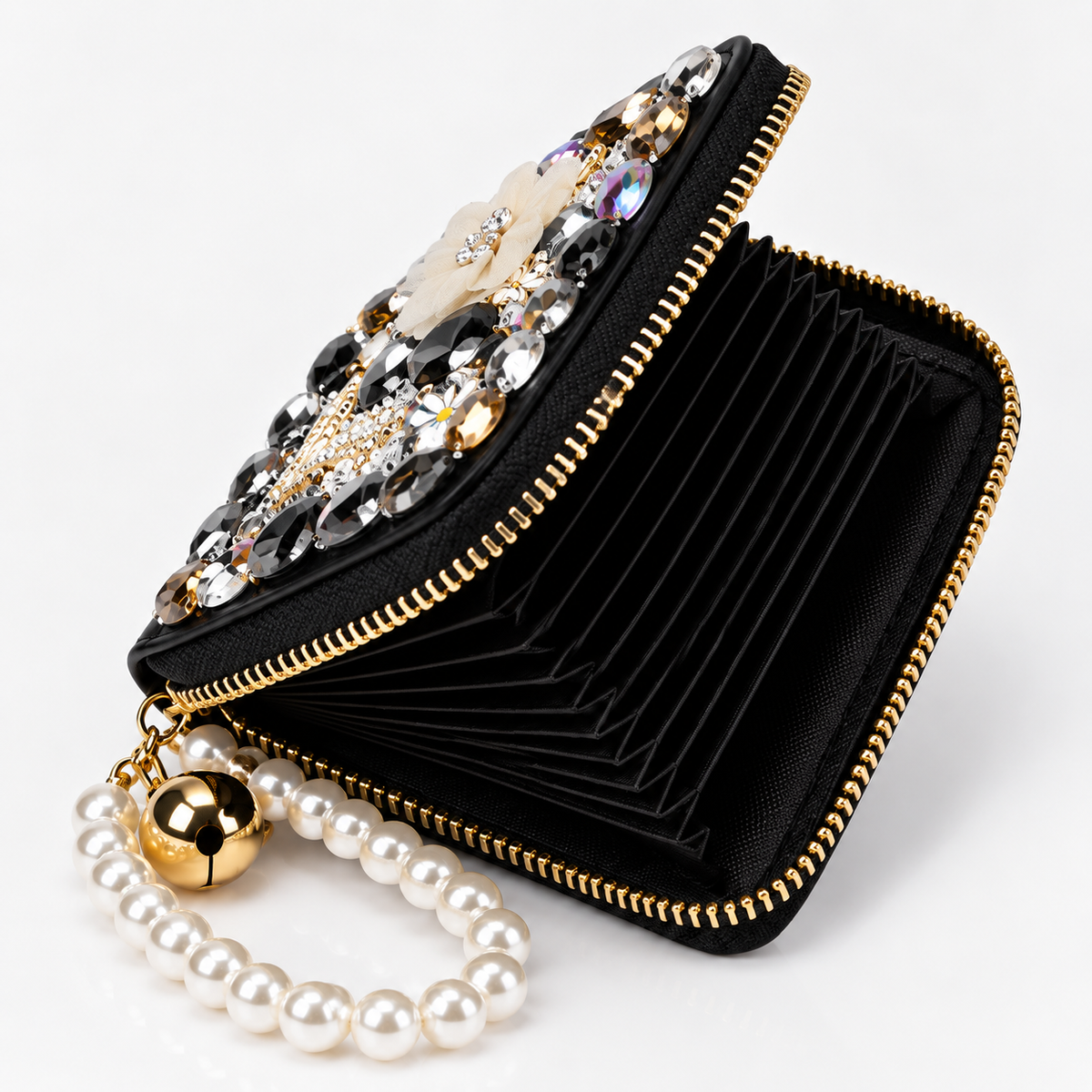 Black Rhinestone Card Holder keychain wallet