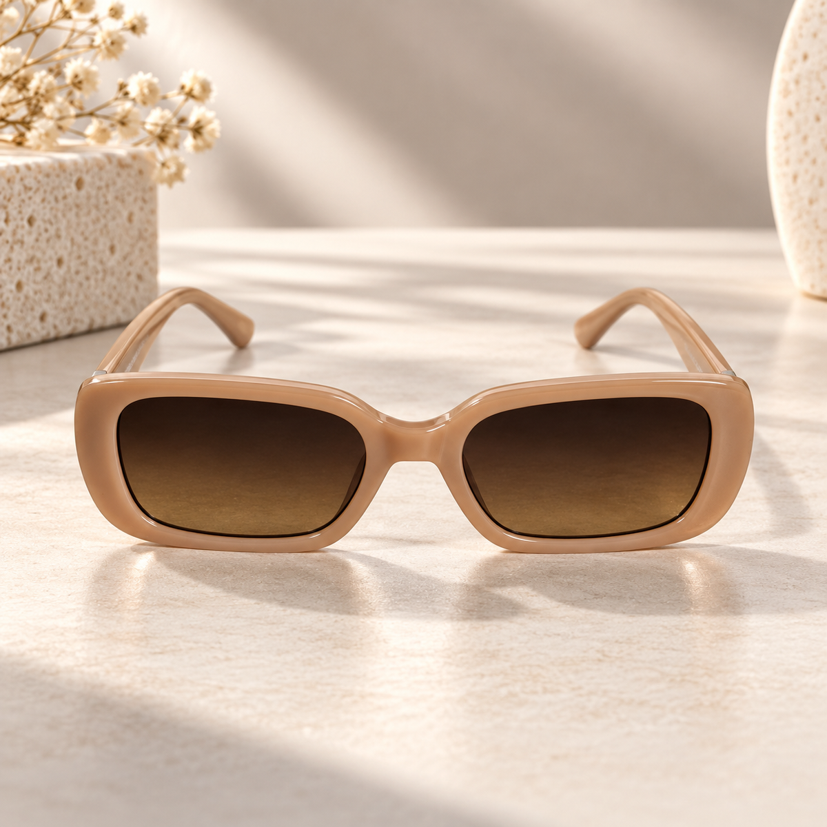Nude Beige Rectangular Sunglasses