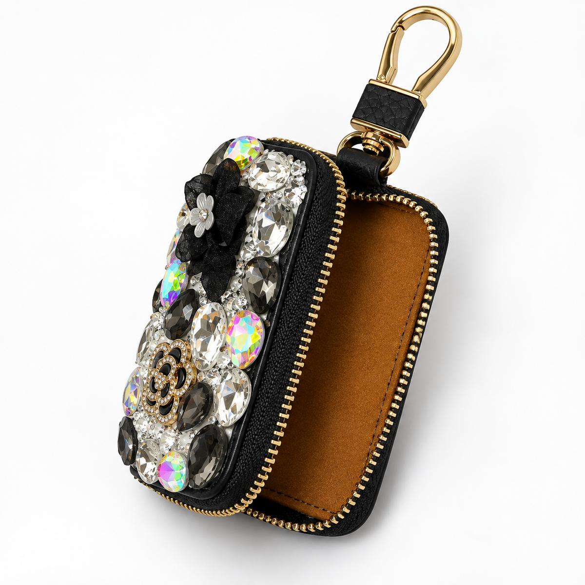 Black Rhinestone  keychain wallet