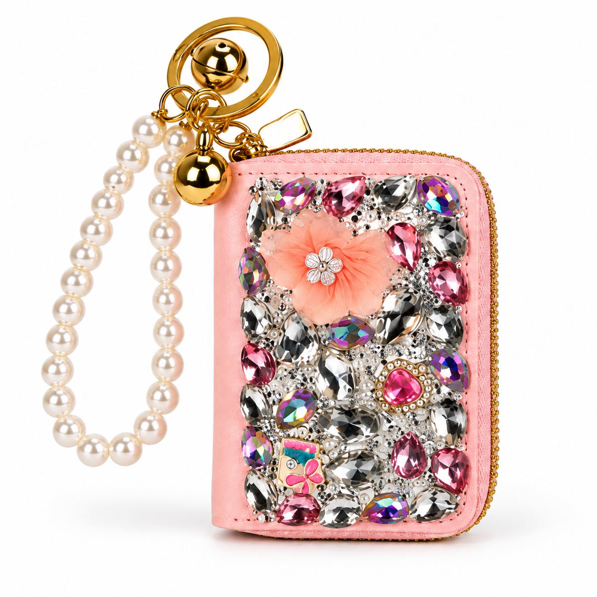 Pink Rhinestone Card Holder keychain wallet