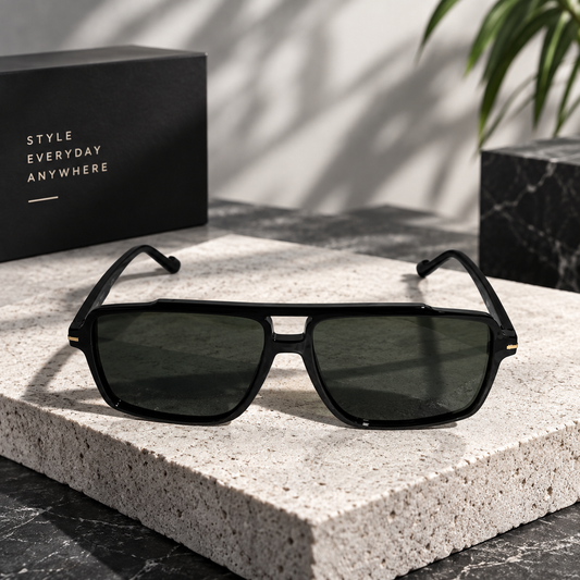 Black Square Aviator Sunglasses