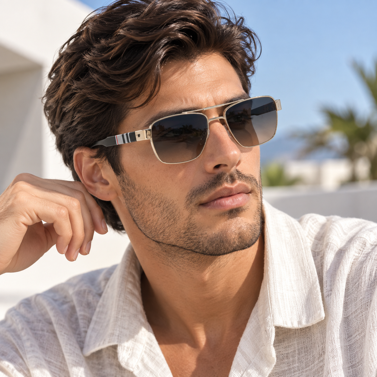 Gold Double-Bridge Aviator Sunglasses