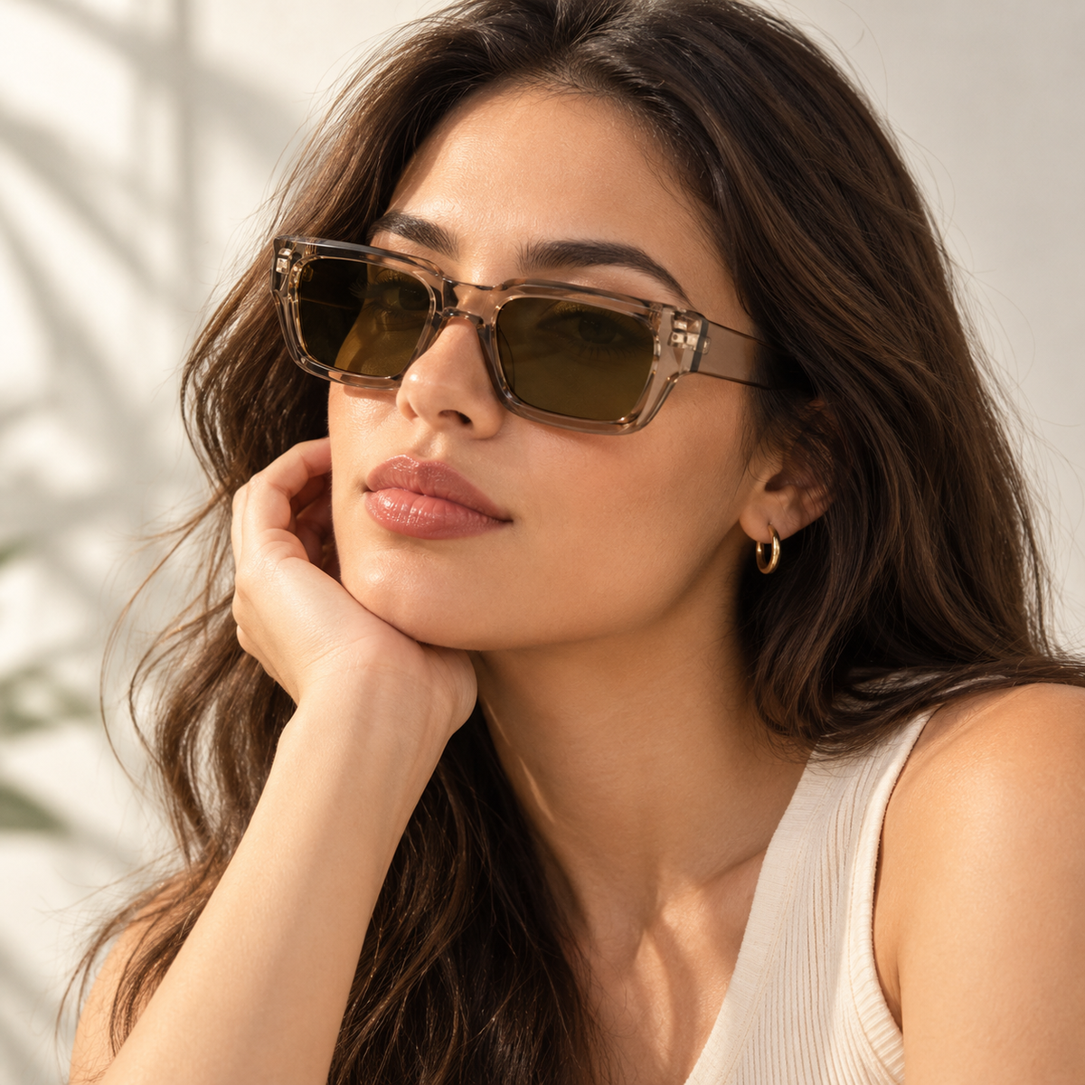Taupe Brown Rectangular Sunglasses