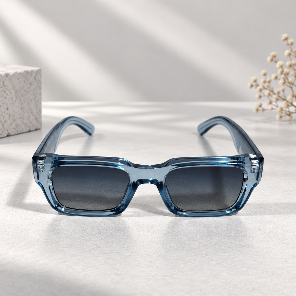Transparent Blue Rectangular Sunglasses