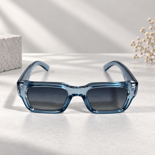Transparent Blue Rectangular Sunglasses